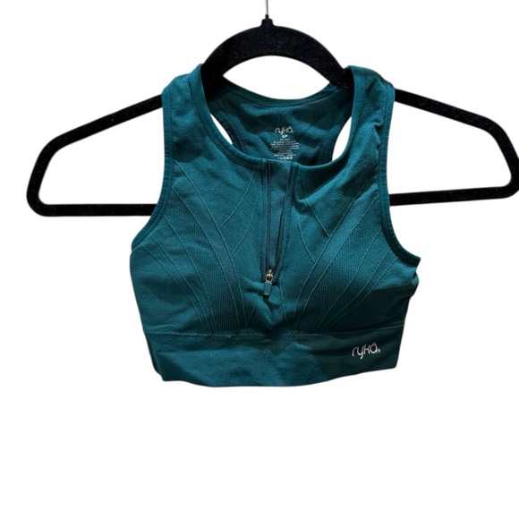 Ryka Seamless Ribbed Front-Zip Sports Bra Teal Activewear - Picture 4 of 10